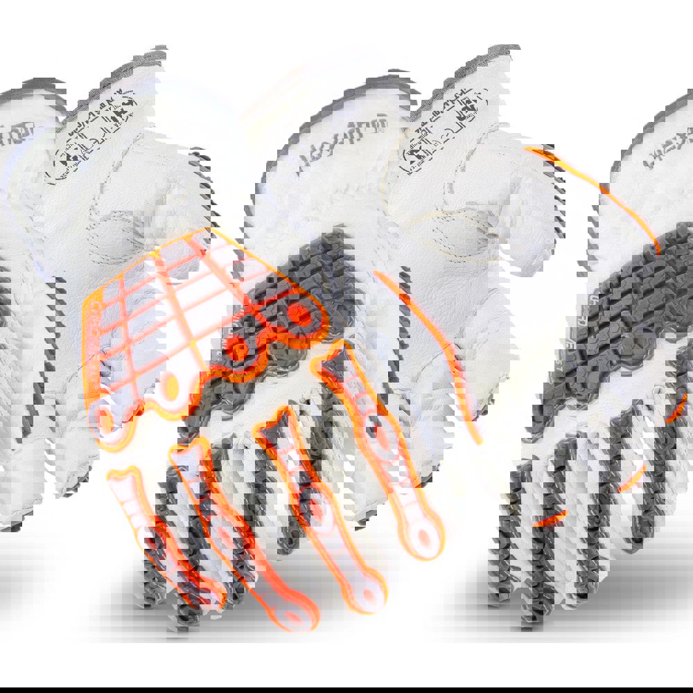 Cut & Puncture Resistant Gloves; Glove Type: Cut & Puncture-Resistant; Impact-Resistant ; Primary Material: Goatskin; Kevlar ; Lining Material: Goatskin Leather; Kevlar ; ANSI/ISEA Abrasion Resistance Level: 4 ; Color: Orange; White; Gray
