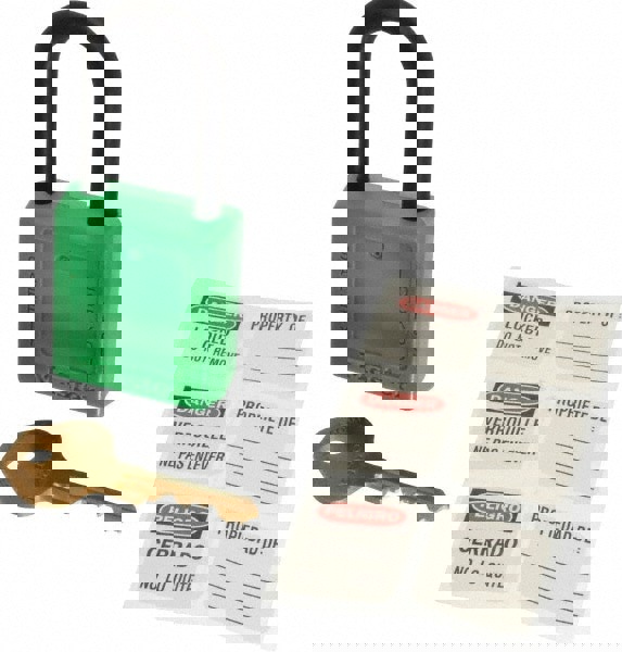 Lockout Padlock: Keyed Alike, Thermoplastic, Plastic Shackle, Green