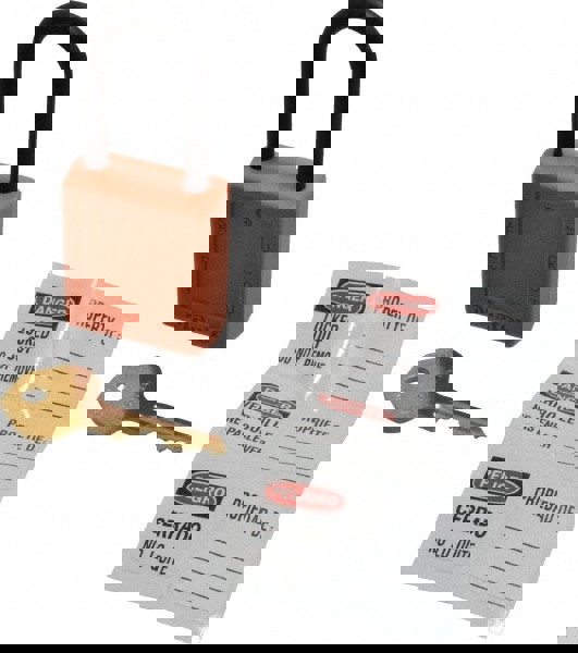 Lockout Padlock: Keyed Alike, Thermoplastic, Plastic Shackle, Orange