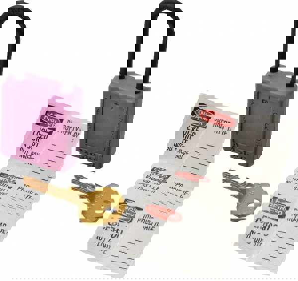 Lockout Padlock: Keyed Alike, Thermoplastic, Plastic Shackle, Purple