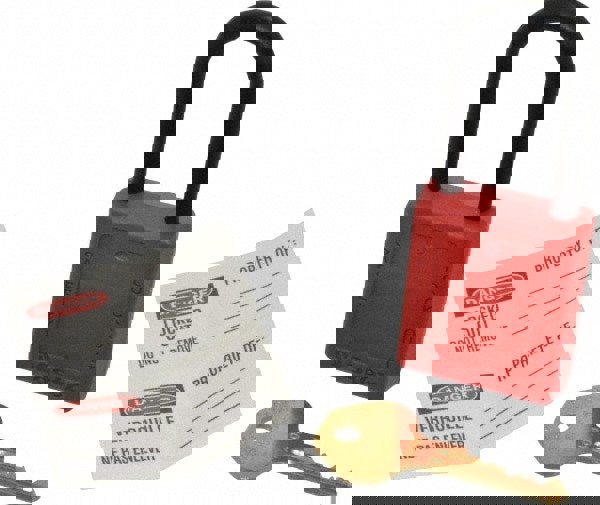 Lockout Padlock: Keyed Alike, Thermoplastic, Plastic Shackle, Red