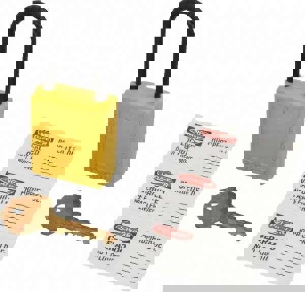 Lockout Padlock: Keyed Alike, Thermoplastic, Plastic Shackle, Yellow