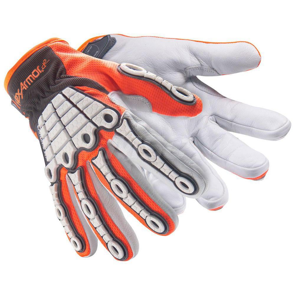 Cut & Puncture-Resistant & Impact-Resistant Gloves: Size X-Small, ANSI Puncture 3, HPPE & Steel Lined, Goatskin, HPPE & Steel