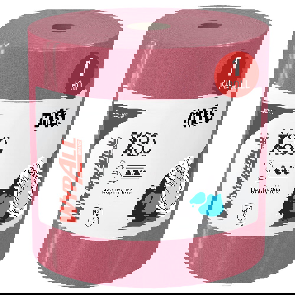 WypAll X80 Reusable Wipes (41055), Extended Use Cloths Jumbo Roll, Red