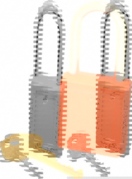 Lockout Padlock: Keyed Alike, Thermoplastic, Steel Shackle, Orange