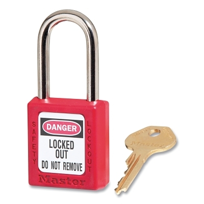 Lockout Padlock: Keyed Different, Key Retaining, Thermoplastic, Steel Shackle, Red