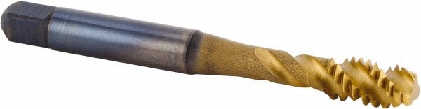 Spiral Flute Tap: M10x1.50 Metric, 3 Flutes, Modified Bottoming, 6HX Class of Fit, Powdered Metal, TiCN/TiN Coated