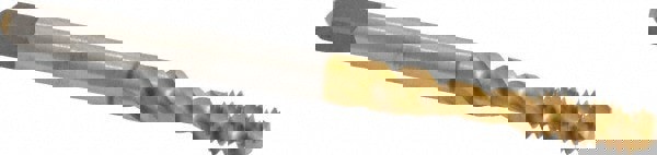 Spiral Flute Tap: #8-32, UNC, 3 Flute, Bottoming, 2B Class of Fit, Vanadium High Speed Steel, TiN Finish