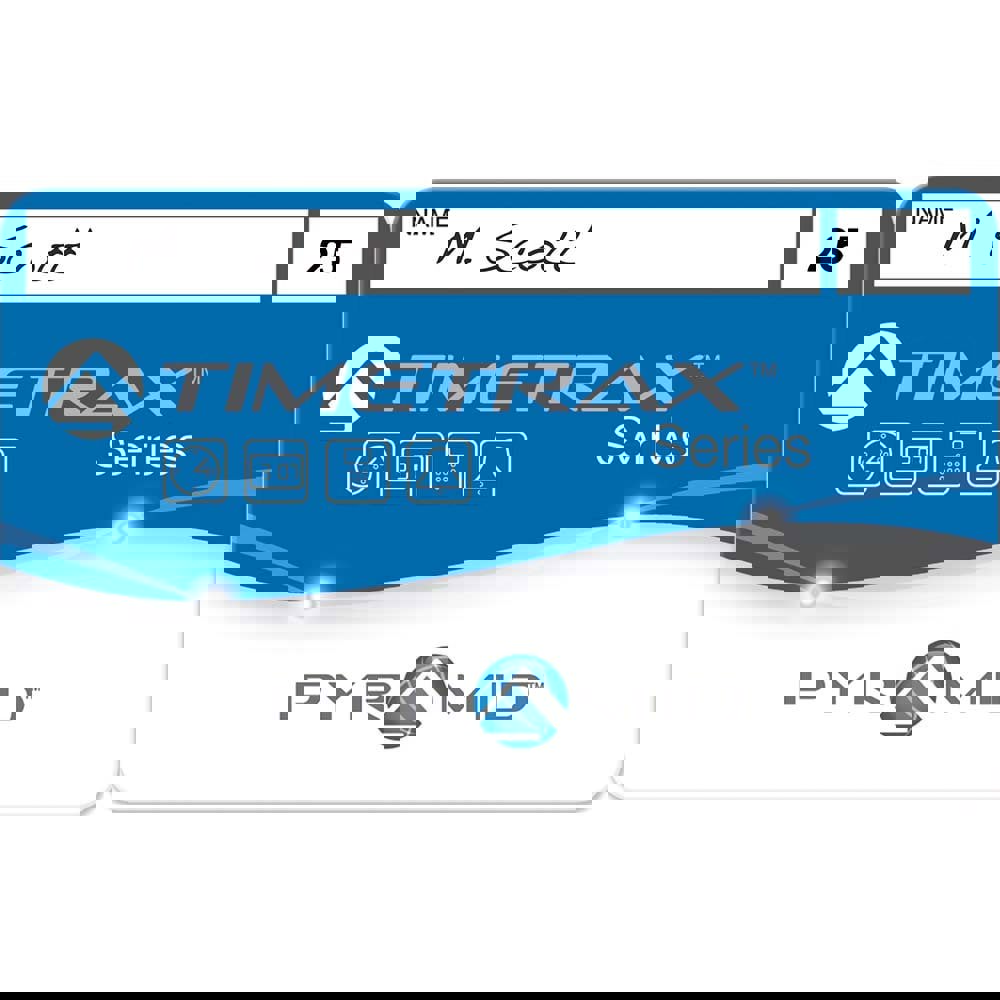 Pyramid Time Systems employee swipe cards numbered 1-25 for Pyramid Time Systems TimeTrax TTEZ, TTEZEK, PSDLAUBKK, TTPRO, TTMOBILE, FASTTIME 8000 and FASTIME 9000 Time Clock Systems. This is a Standard Magnetic Swipe Card and Includes a writable area for