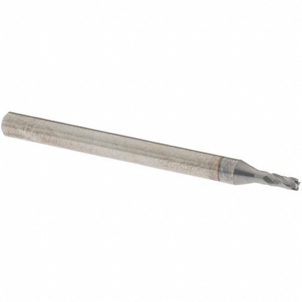 Square End Mill: 1/16'' Dia, 1/8'' LOC, 1/8'' Shank Dia, 1-1/2'' OAL, 4 Flutes, Solid Carbide