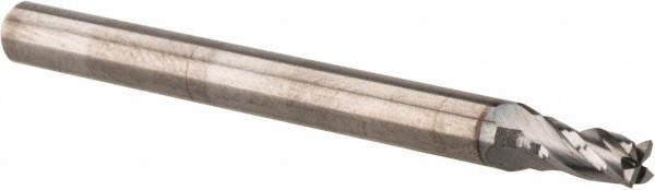 Square End Mill: 3/32'' Dia, 3/16'' LOC, 1/8'' Shank Dia, 1-1/2'' OAL, 4 Flutes, Solid Carbide
