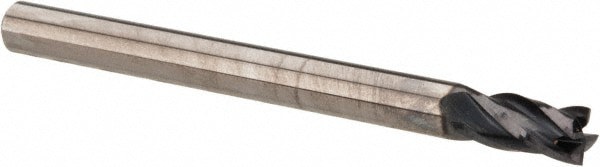 Square End Mill: 1/8'' Dia, 1/4'' LOC, 1/8'' Shank Dia, 1-1/2'' OAL, 4 Flutes, Solid Carbide