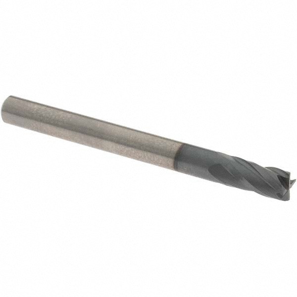 Square End Mill: 3/16'' Dia, 5/16'' LOC, 3/16'' Shank Dia, 2'' OAL, 4 Flutes, Solid Carbide