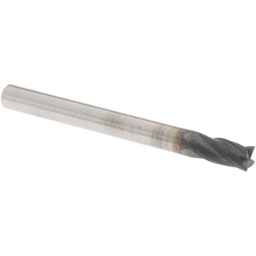 Square End Mill: 3/16'' Dia, 3/8'' LOC, 3/16'' Shank Dia, 2'' OAL, 4 Flutes, Solid Carbide