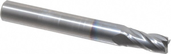 Square End Mill: 7/32'' Dia, 7/16'' LOC, 1/4'' Shank Dia, 2'' OAL, 4 Flutes, Solid Carbide