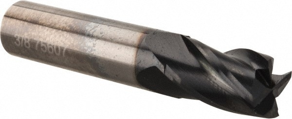 Square End Mill: 3/8'' Dia, 5/8'' LOC, 3/8'' Shank Dia, 2'' OAL, 4 Flutes, Solid Carbide