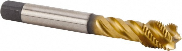 Spiral Flute Tap: M14x1.50 Metric Fine, 4 Flutes, Bottoming, 6HX Class of Fit, Powdered Metal, TIN Coated
