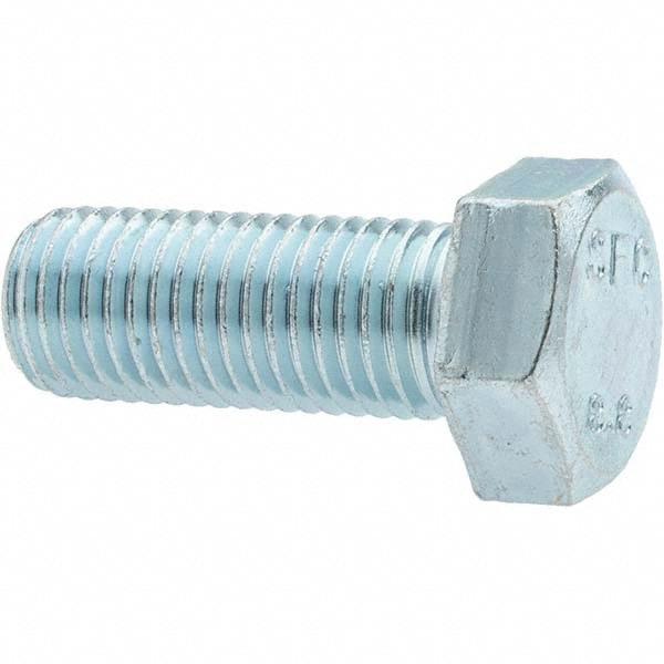 Hex Head Cap Screw: M20 x 2.50 x 50 mm, Grade 8.8 Steel, Zinc-Plated