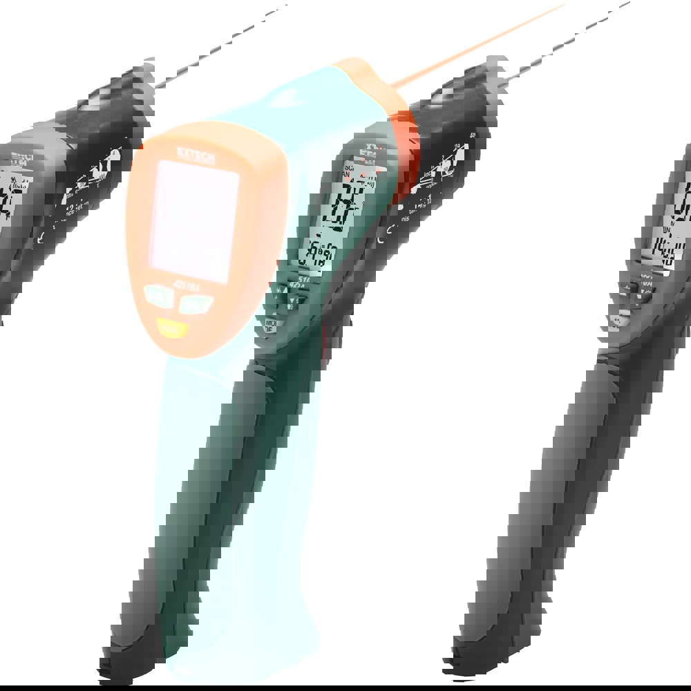 Infrared Thermometers; Display Type: LCD ; Accuracy: 11% ; Compatible Surface Type: Dark; Light; Shiny; Dull; Concrete ; Number Of Batteries: 1 ; Battery Size: 9V ; Distance to Spot Ratio: 12:1
