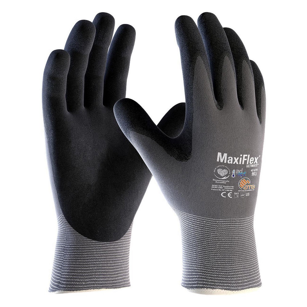 Work Gloves: MaxiFlex 42-874, Size Large, Micro-Foam Nitrile-Coated Nylon & Elastane, General Purpose