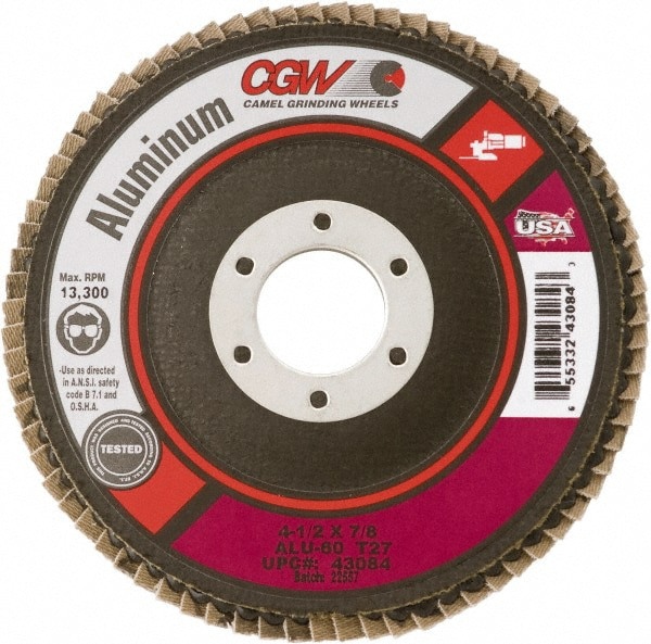 Flap Disc: 5/8-11 Hole, 36 Grit, Aluminum Oxide, Type 27