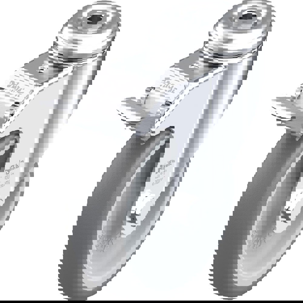 Standard Casters; Mount: Hollow Kingpin ; Caster Type: Swivel w/Brake ; Brake Type: Total-Lock Brake ; Bearing Type: Plain Bore ; Style: Plain Bore ; Wheel Diameter (Inch): 4