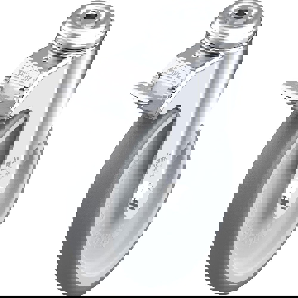 Standard Casters; Mount: Hollow Kingpin ; Caster Type: Swivel w/Brake ; Brake Type: Total-Lock Brake ; Bearing Type: Plain Bore ; Style: Plain Bore ; Wheel Diameter (Inch): 5