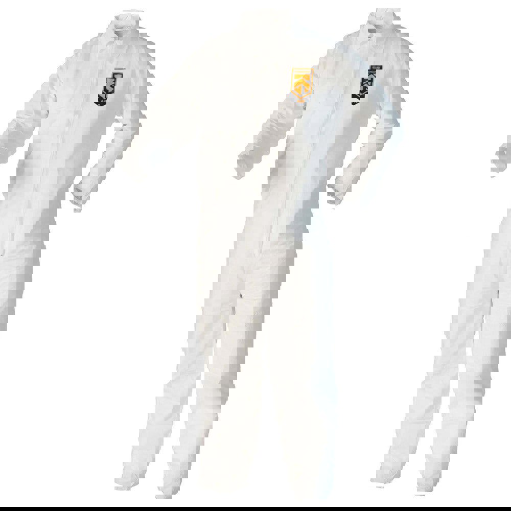 Non-Disposable Rain & Chemical-Resistant Coveralls: Non-Hazardous Dry Particulate, Non-Hazardous Liquid Splash & Non-Hazardous Liquid Spray, White, Film Laminate