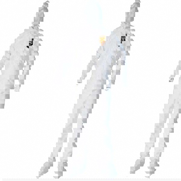 Non-Disposable Rain & Chemical-Resistant Coverall: Non-Hazardous Dry Particulates, Non-Hazardous Liquid Splash & Non-Hazardous Liquid Spray, White, Film Laminate