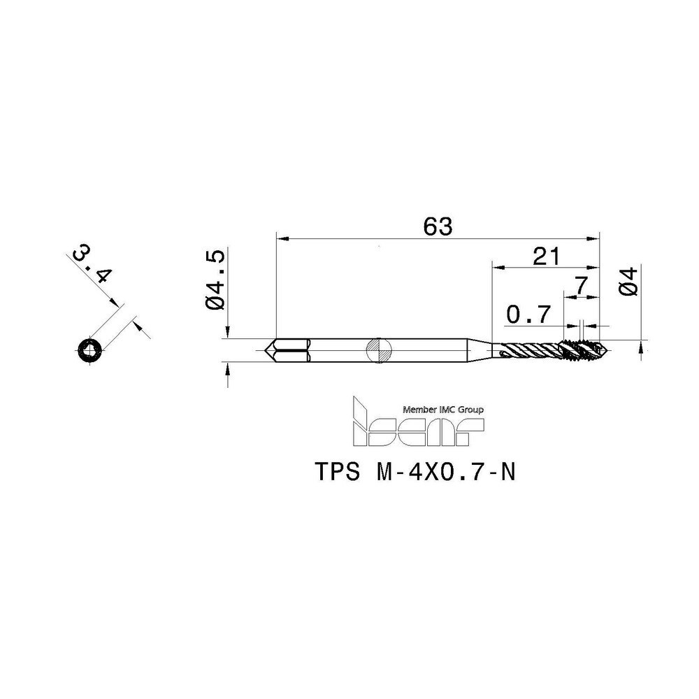 Spiral Flute Tap: M4 x 0.70, Metric Coarse, 3 Flute, 6H Class of Fit, High Speed Steel, Black Oxide Finish