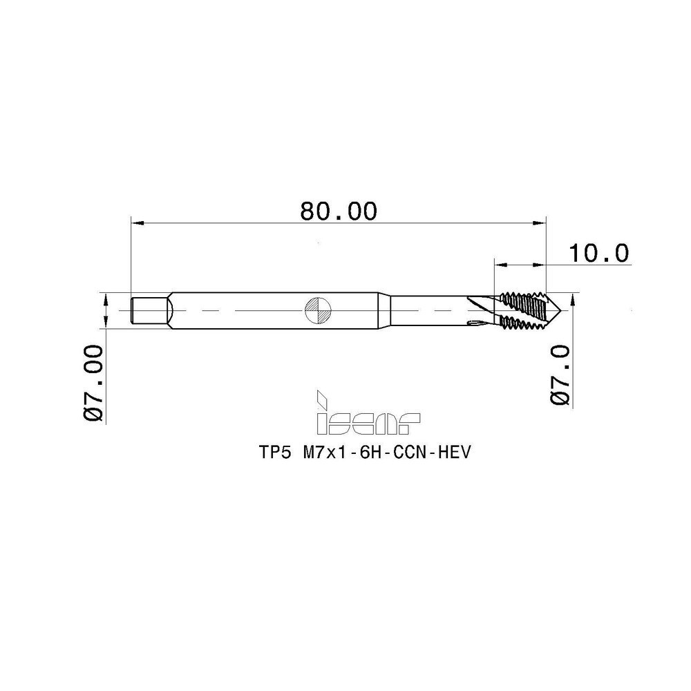 Spiral Flute Tap: M7 x 1.00, Metric Coarse, 3 Flute, 6H Class of Fit, High Speed Steel, Black Oxide Finish