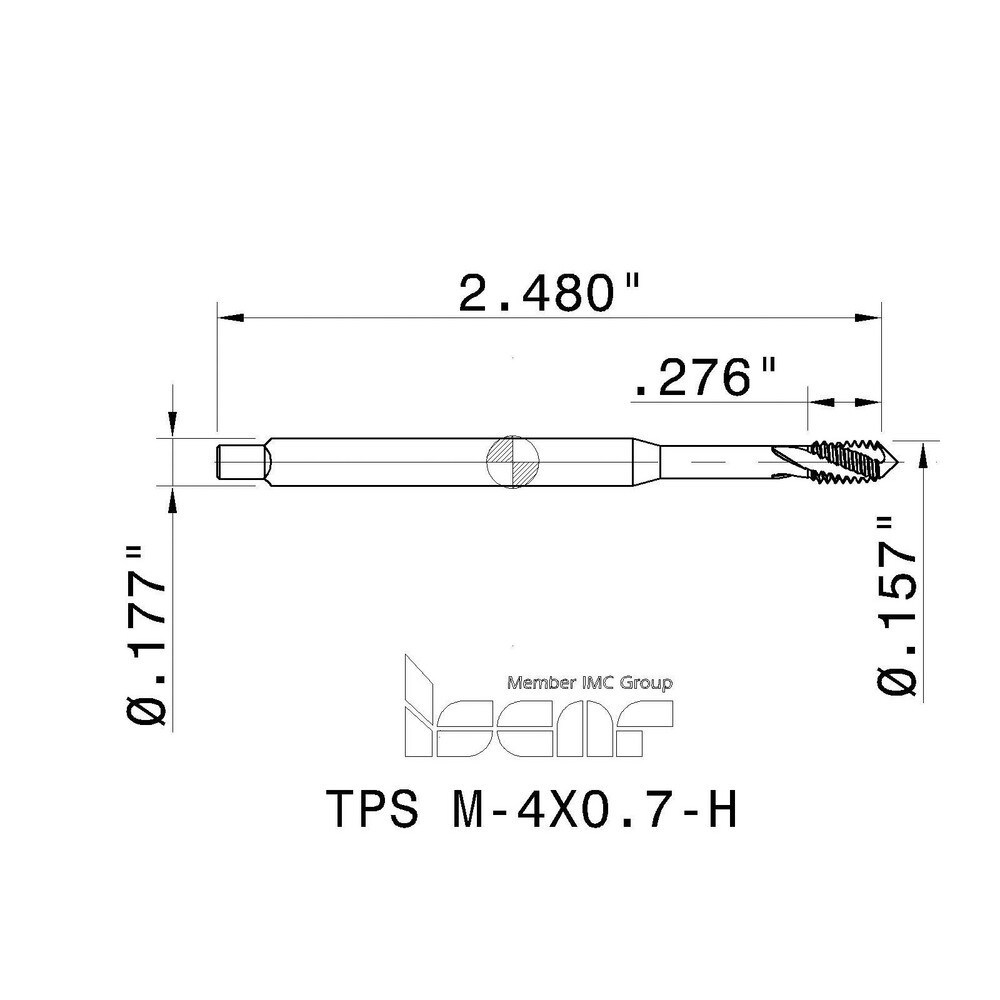Spiral Flute Tap: M4 x 0.70, Metric Coarse, 3 Flute, 6H Class of Fit, High Speed Steel, Black Oxide Finish