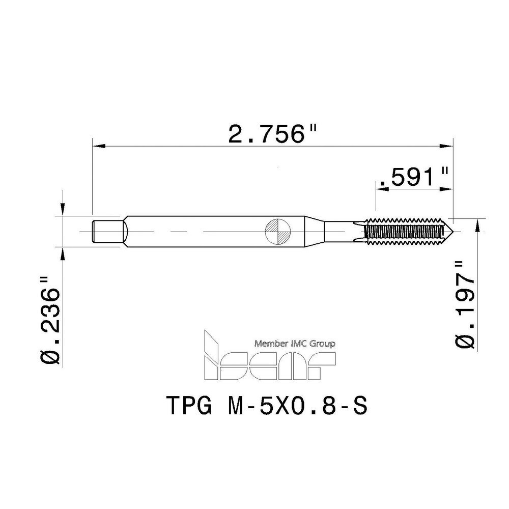 M5x0.80 Plug RH 6HX High Speed Steel 3-Flute Straight Flute Machine Tap