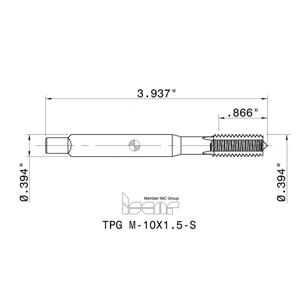 M10x1.50 Plug RH 6HX High Speed Steel 3-Flute Straight Flute Machine Tap