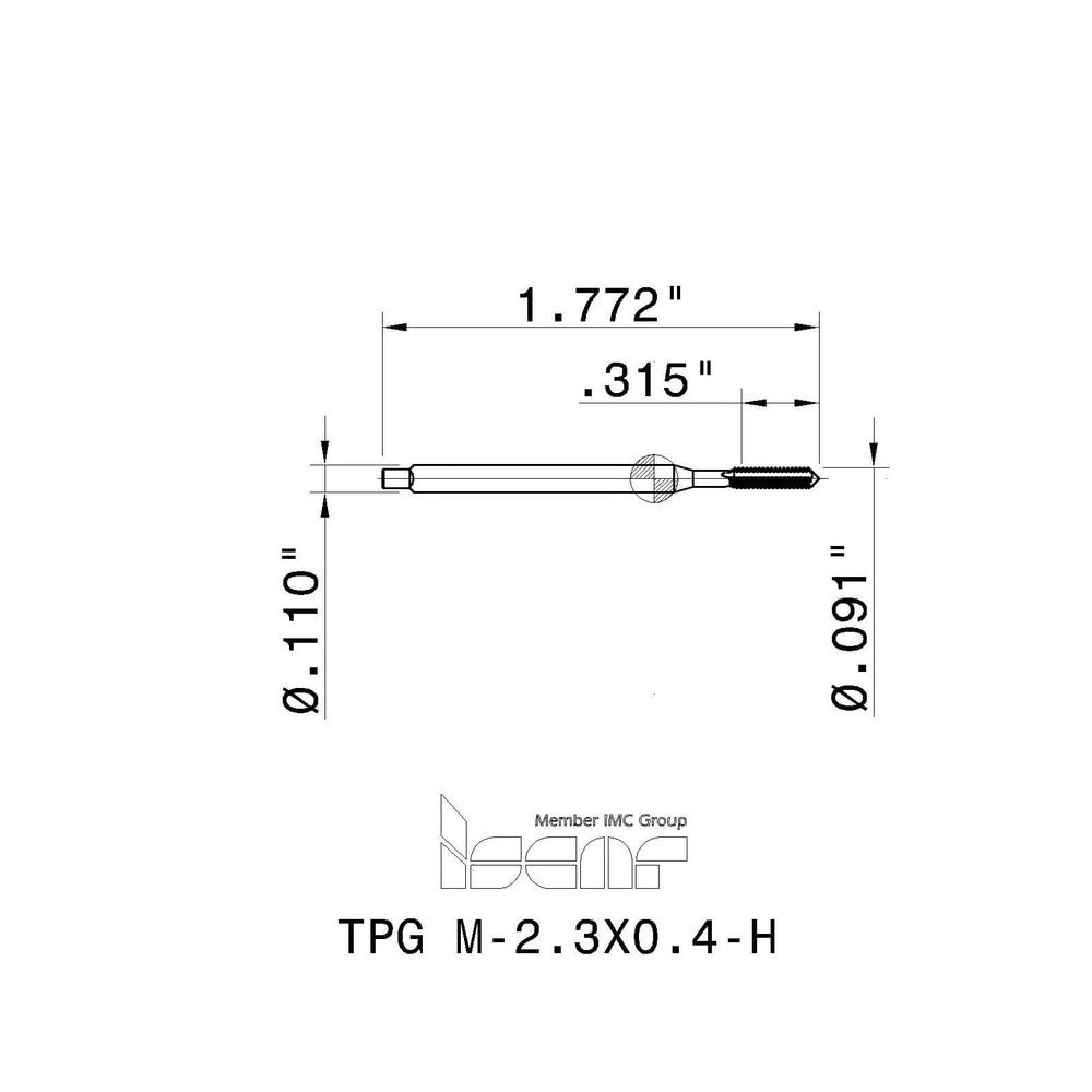 M2.3x0.40 Plug RH 6H High Speed Steel 3-Flute Straight Flute Machine Tap