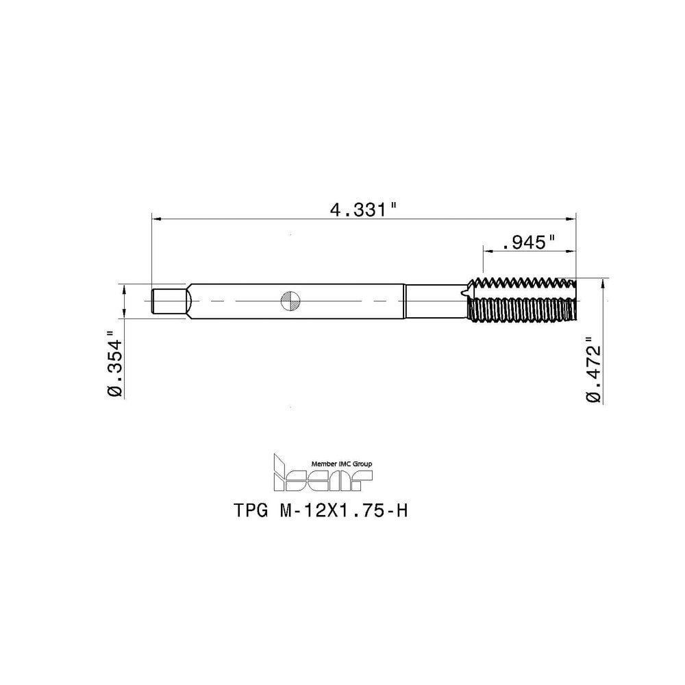 M12x1.75 Plug RH 6H High Speed Steel 3-Flute Straight Flute Machine Tap