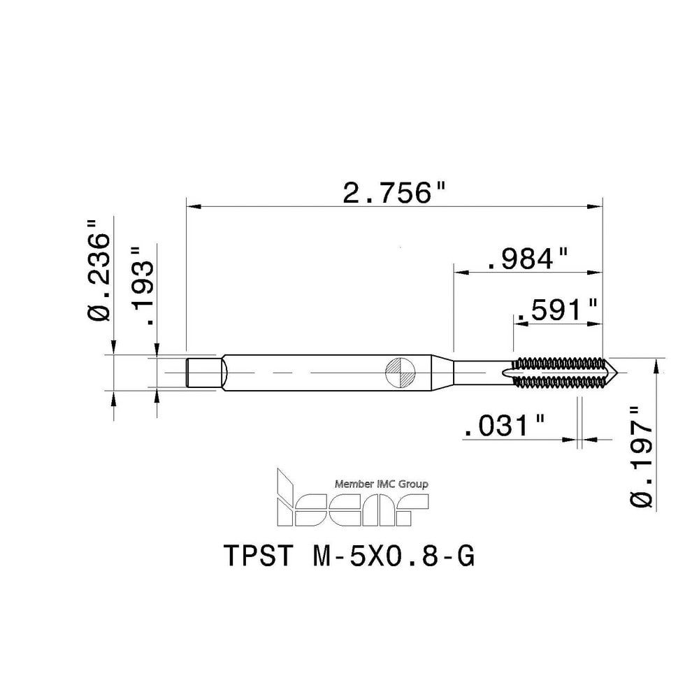 M5x0.80 Modified Bottoming RH 6HX High Speed Steel 4-Flute Straight Flute Machine Tap