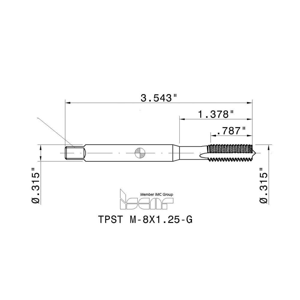 M8x1.25 Modified Bottoming RH 6HX High Speed Steel 4-Flute Straight Flute Machine Tap