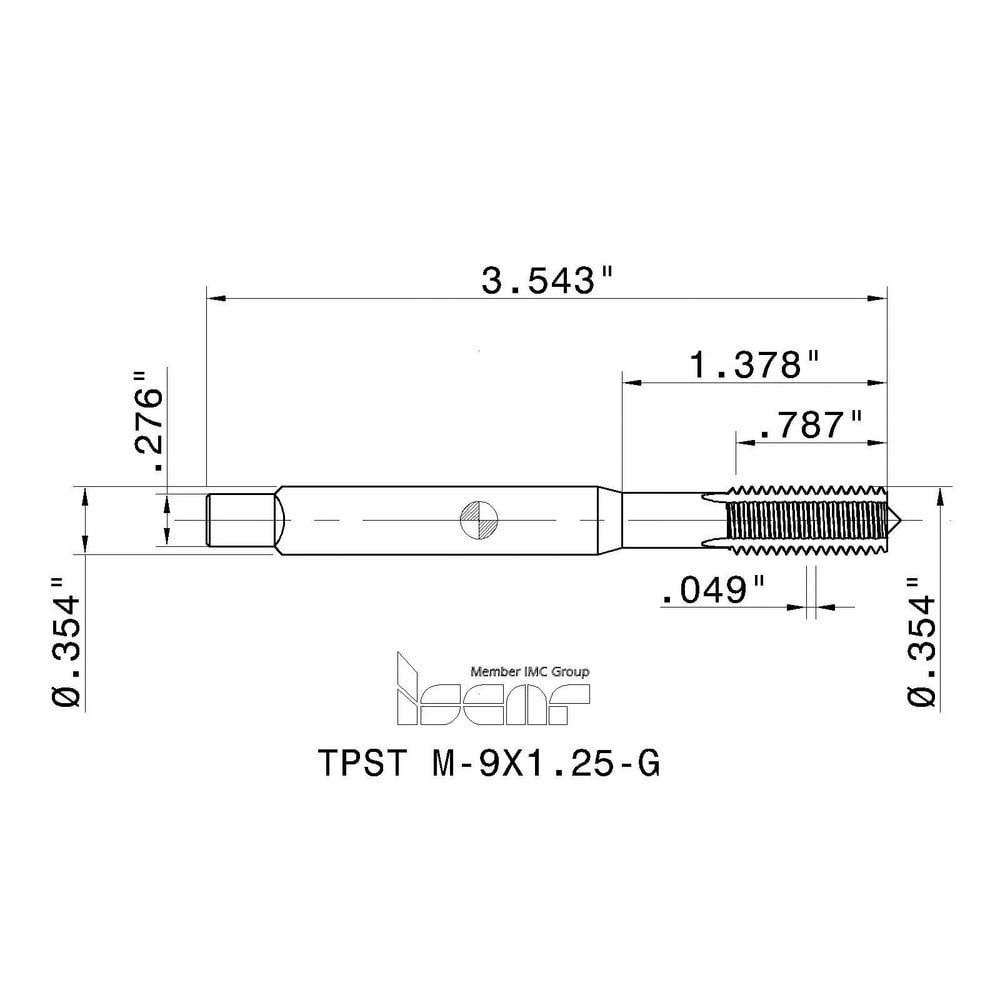 M9x1.25 Modified Bottoming RH 6HX High Speed Steel 4-Flute Straight Flute Machine Tap