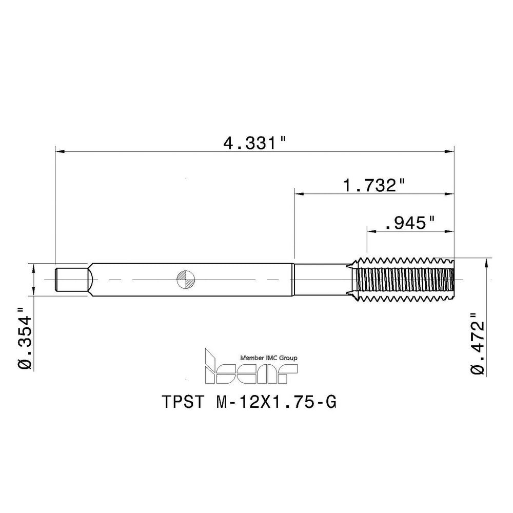 M12x1.75 Modified Bottoming RH 6HX High Speed Steel 4-Flute Straight Flute Machine Tap