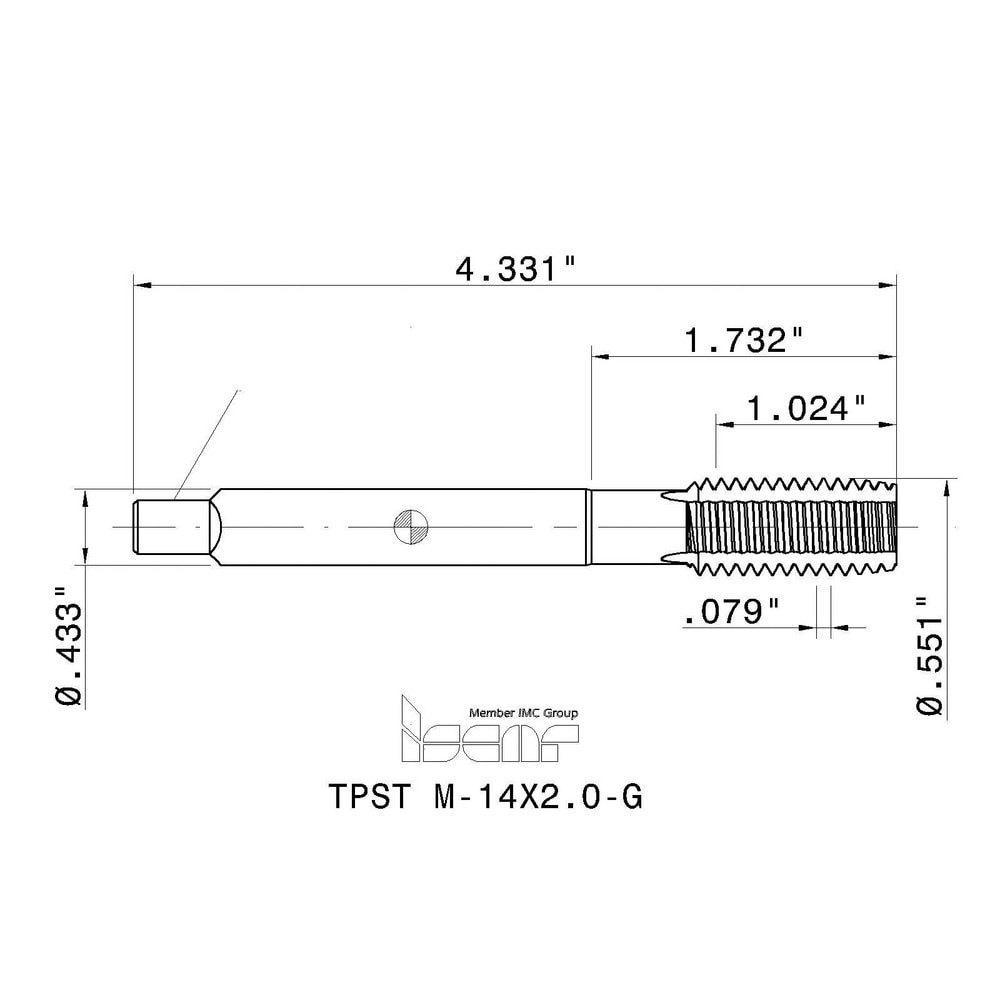 M14x2.00 Modified Bottoming RH 6HX High Speed Steel 4-Flute Straight Flute Machine Tap