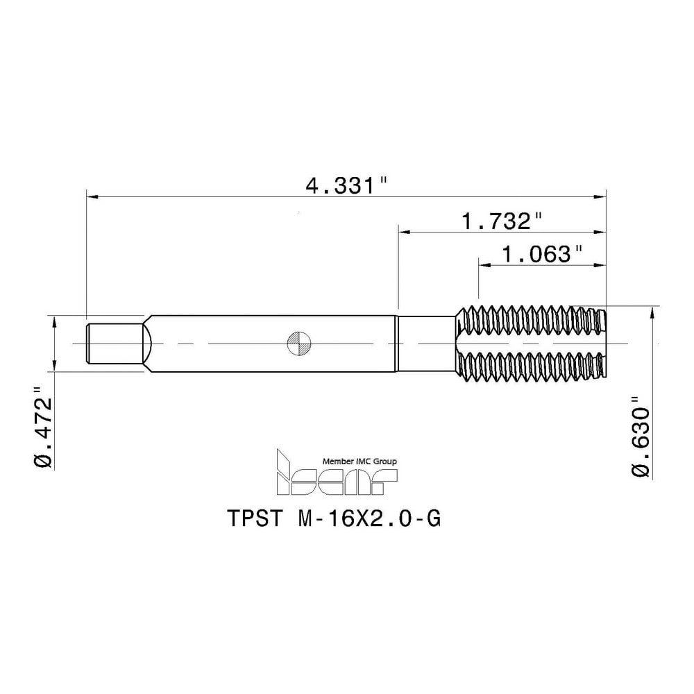 M16x2.00 Modified Bottoming RH 6HX High Speed Steel 4-Flute Straight Flute Machine Tap