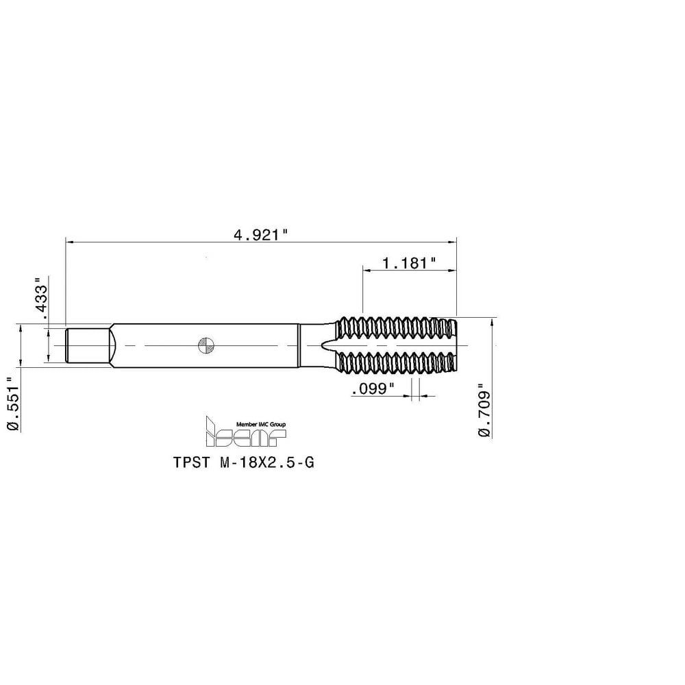 M18x2.50 Modified Bottoming RH 6HX High Speed Steel 4-Flute Straight Flute Machine Tap