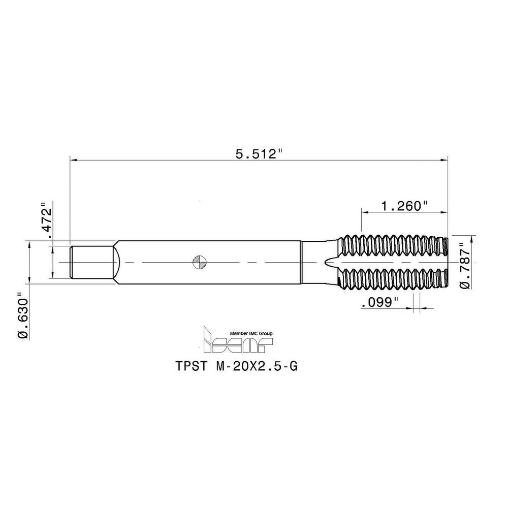 M20x2.50 Modified Bottoming RH 6HX High Speed Steel 4-Flute Straight Flute Machine Tap