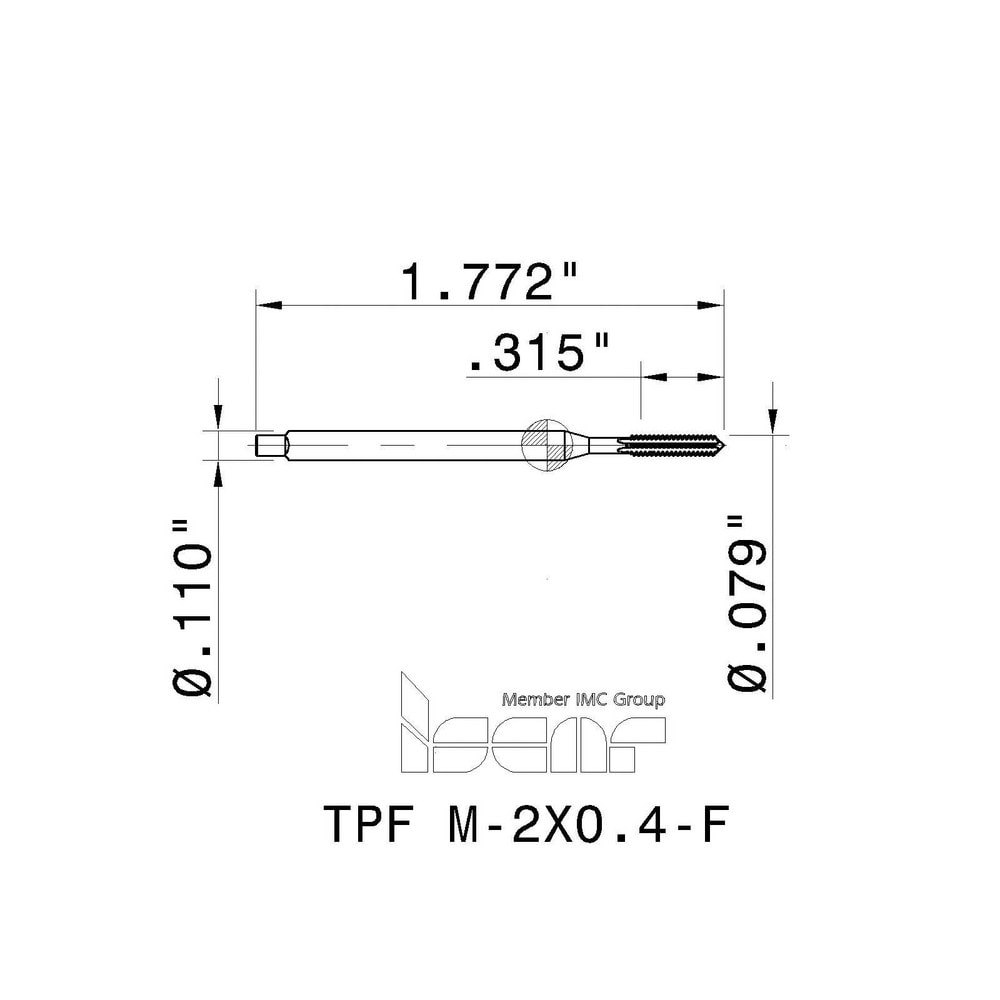 Thread Forming Tap: M2x0.40 Metric Coarse, 6HX Class of Fit, High Speed Steel, TiN Coated