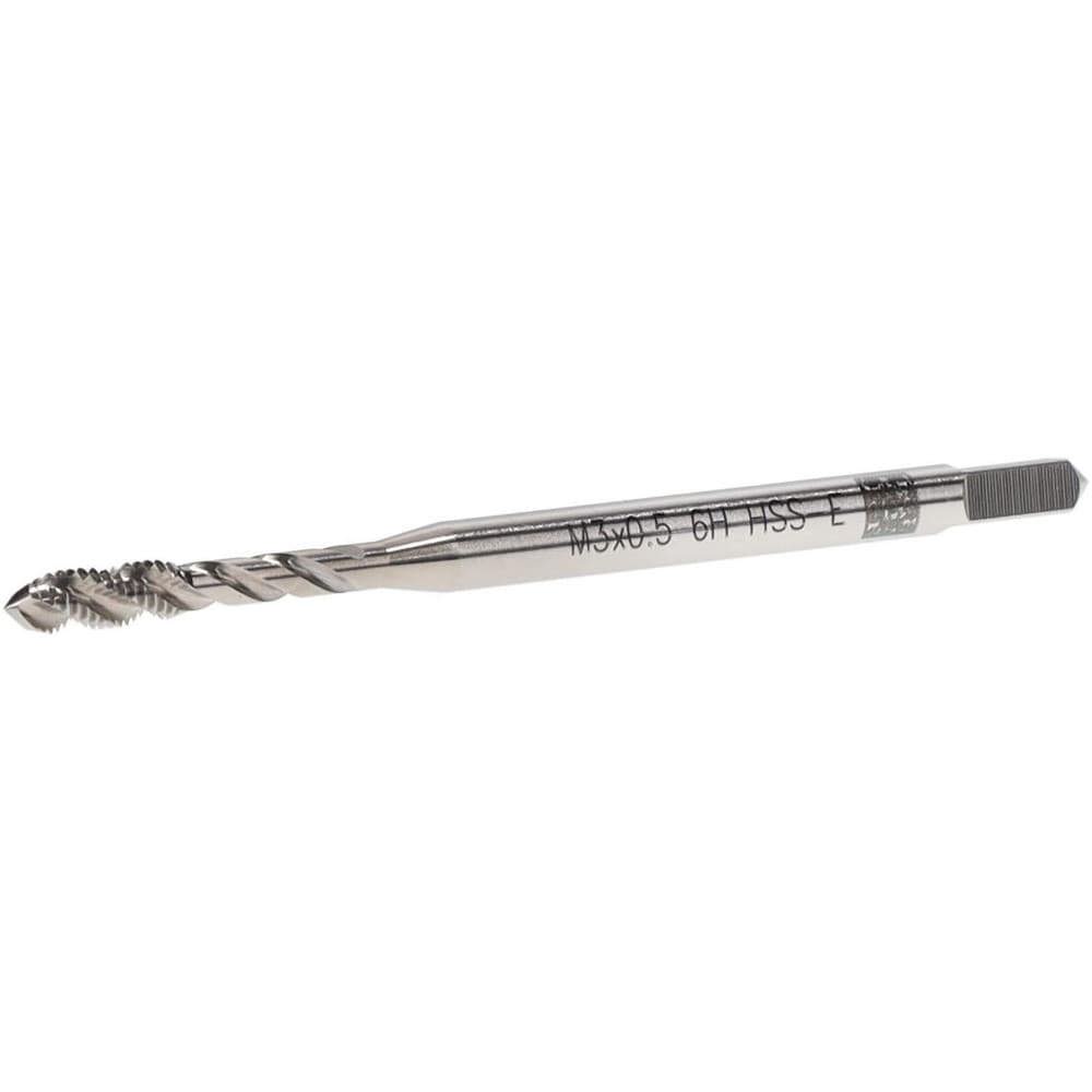 Spiral Flute Tap: M3x0.50 Metric Coarse, 3 Flutes, Modified Bottoming, 6H Class of Fit, Cobalt, Bright/Uncoated