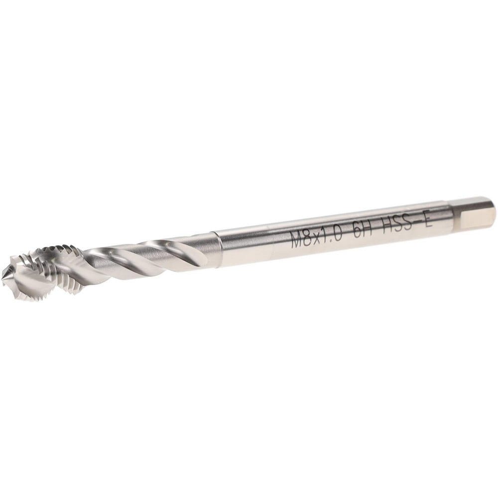 Spiral Flute Tap: M8x1, Metric Fine, 3 Flute, Modified Bottoming, 6H Class of Fit, Cobalt, Bright/Uncoated Finish