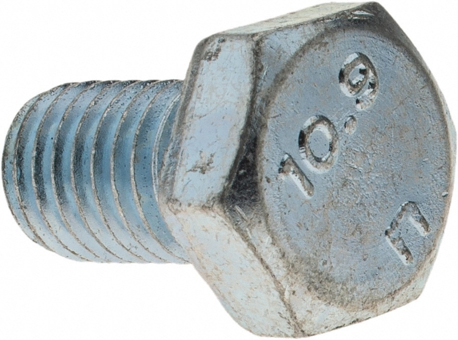 Hex Head Cap Screw: M10 x 1.50 x 16 mm, Grade 10.9 Steel, Zinc-Plated