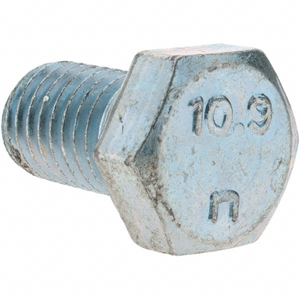 Hex Head Cap Screw: M12 x 1.75 x 20 mm, Grade 10.9 Steel, Zinc-Plated