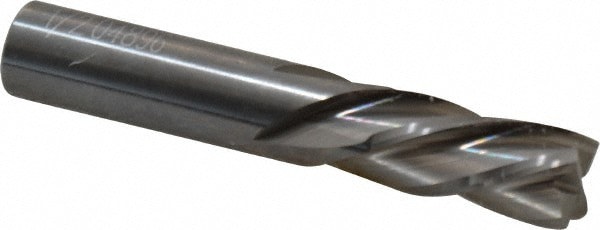 Square End Mill: 1/2'' Dia, 1'' LOC, 1/2'' Shank Dia, 3'' OAL, 4 Flutes, Solid Carbide